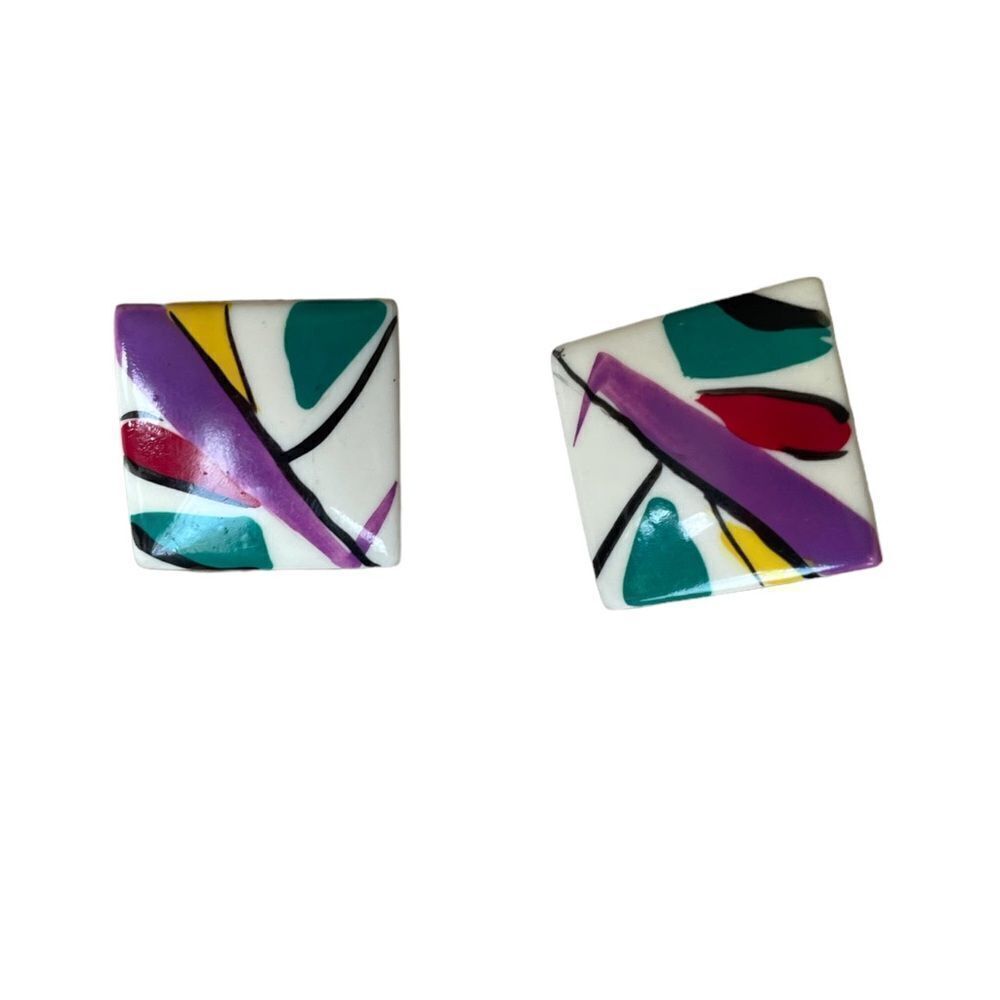 Vintage 80s Abstract Tile Earrings     